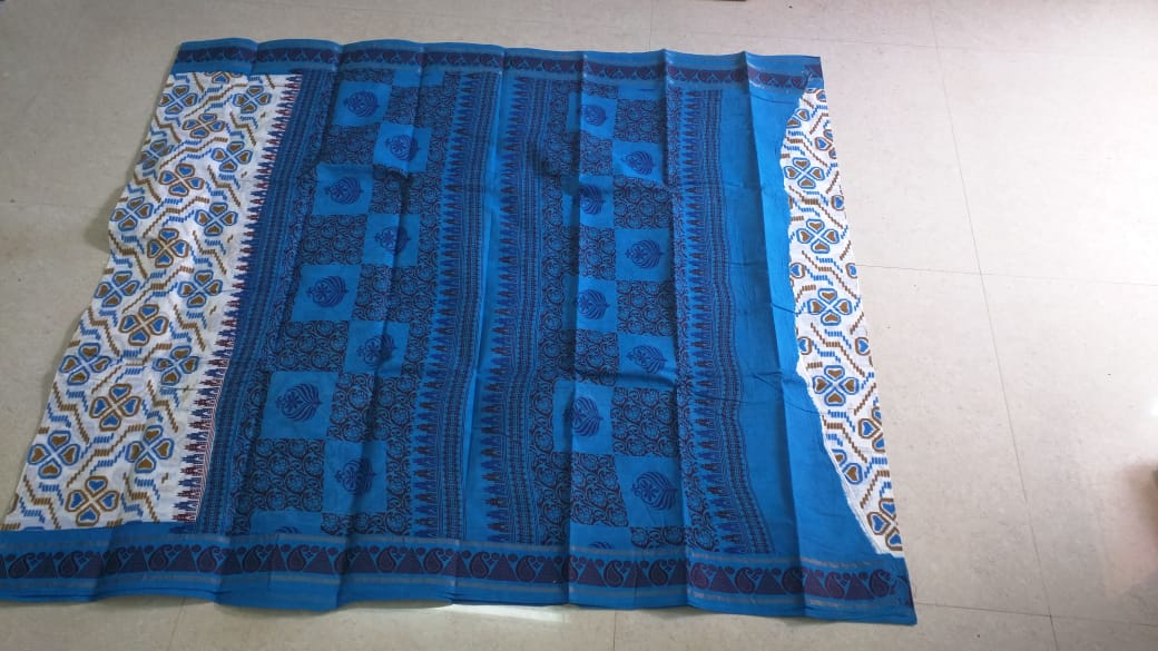 White based Sungudi cotton fancy print sarees with flower design ...