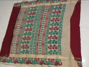 Red colour double side Zari with printed borders