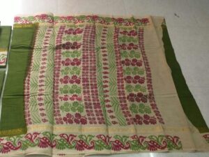 Green colour double side Zari with printed borders