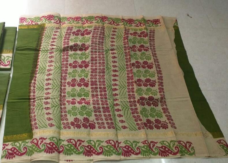 Green colour double side Zari with printed borders