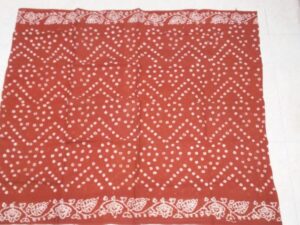 Orange Colour Hand-wax batik printed Sungudi cotton sarees