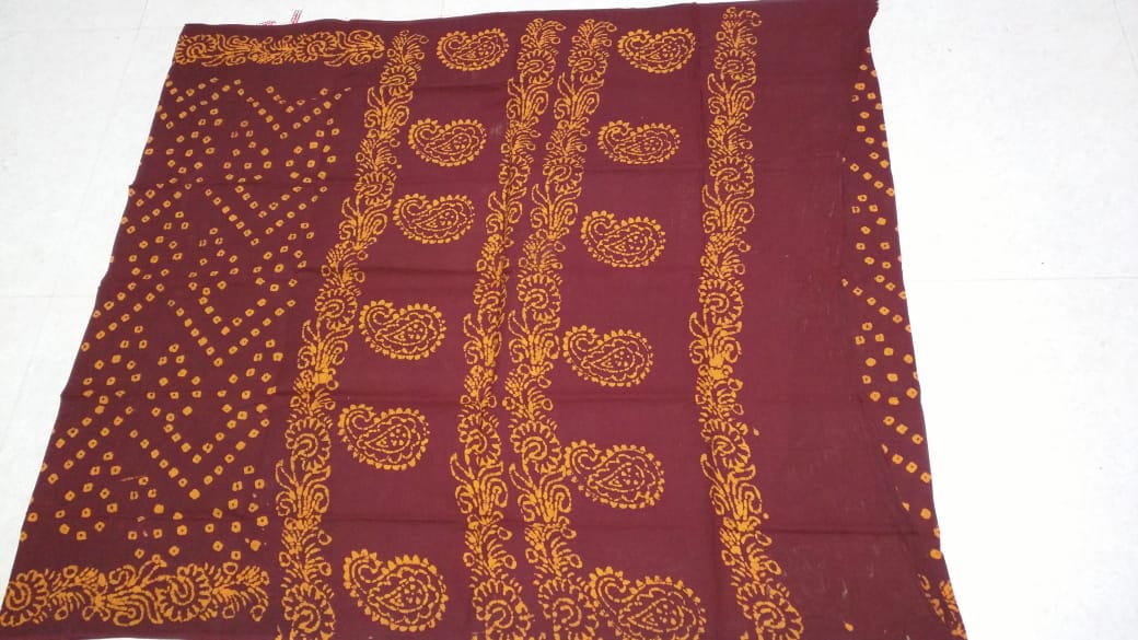 Red Colour Hand-wax batik printed Sungudi cotton sarees - Native Things