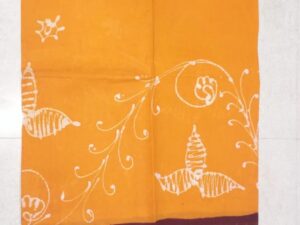 Hand-art wax print one side Zari  border Sungudi cotton sarees
