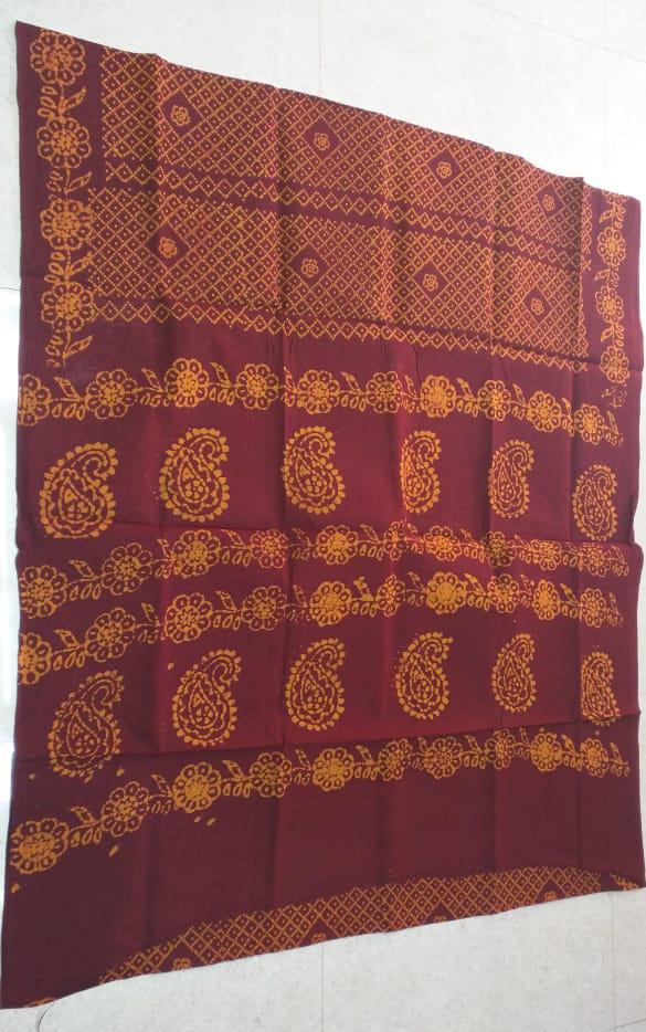 Chinnalapatti Hand-wax batik print Sungudi cotton saree - Native Things