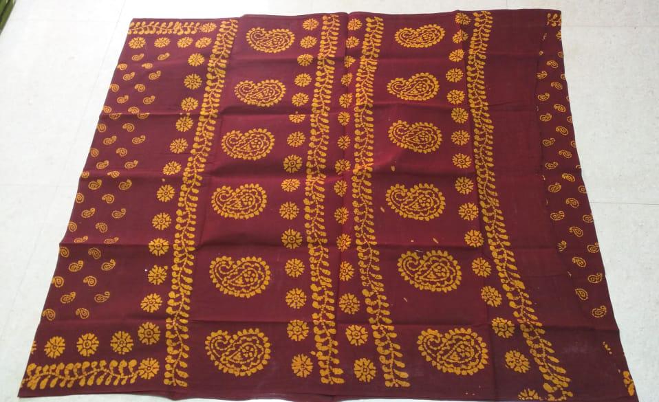 Chinnalapatti Hand-wax batik print Sungudi cotton saree - Native Things
