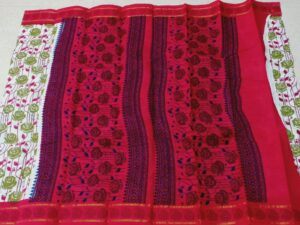 White-based hand printed sungudi cotton sarees
