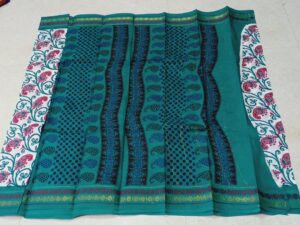 White-base hand printed sungudi cotton sarees