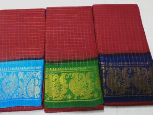 Zari checks with double side Zari border Sungudi cotton sarees, Vivid auburn