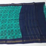 Hand-printed kanji cotton sarees with double side zari borders - Image 2