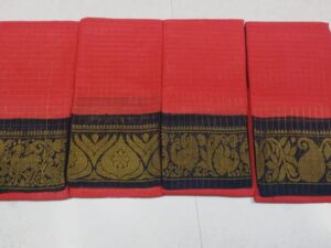 Zari checks with double side Zari border Sungudi cotton sarees, Red