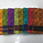 Hand-printed kanji cotton sarees with double side zari borders