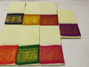 Zari checks with double side Zari border Sungudi cotton sarees, White