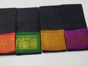 Zari checks with double side Zari border Sungudi cotton sarees, Dark Blue
