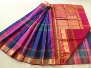Coimbatore Kora Cotton Saree With Blouse Piece (Multi-Coloured)