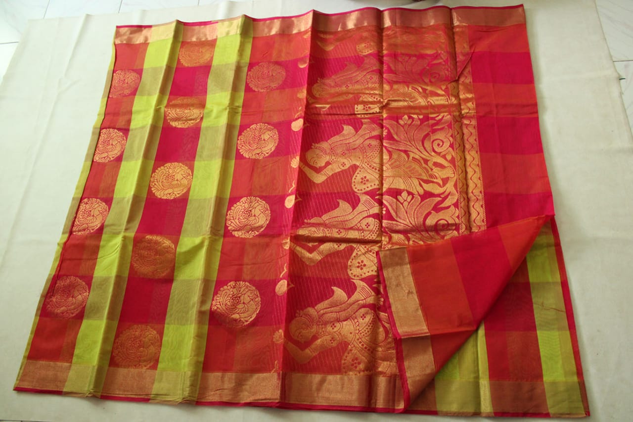 Coimbatore Kora Cotton Saree With Blouse Piece (Multi-Coloured)