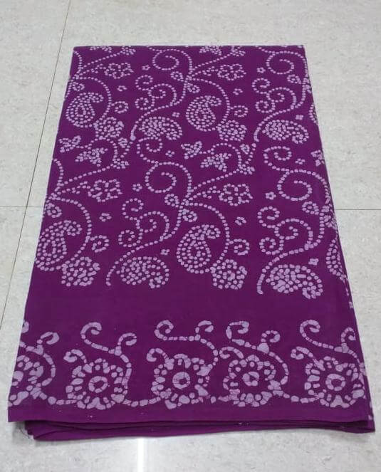 Hand-wax batik print Sungudi cotton sarees, Purple