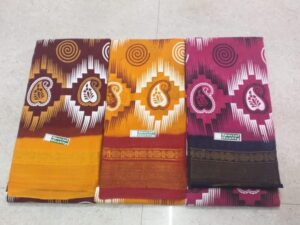 Double side tissue border gadi printed (maavu print) sungudi cotton saree