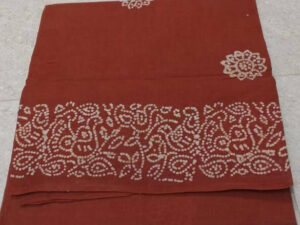Hand-wax batik print Sungudi cotton sarees, Brown with White