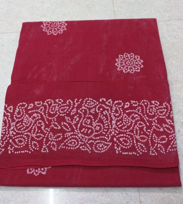 Hand-wax batik print Sungudi cotton sarees, Pink - Native Things