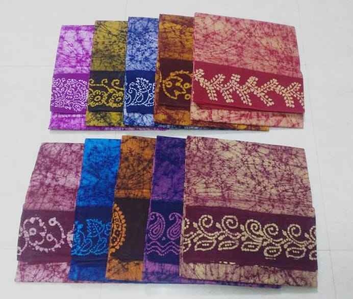 Hand-wax crack batik print on Sungudi cotton sarees - Native Things