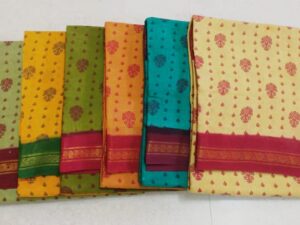 Double side zari border Sungudi cotton sarees, 9.2 yards