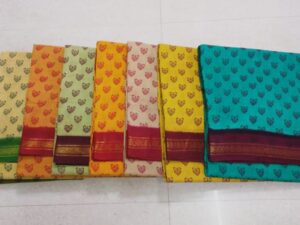 Double side zari border Sungudi cotton sarees, 9.2 yards