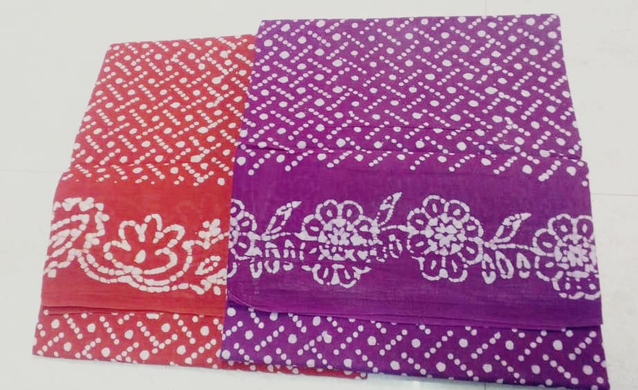 Hand-wax batik print Sungudi cotton sarees