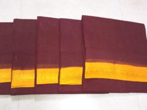 Double side zari border Plain Sungudi cotton sarees, 9.2 yards, Brown