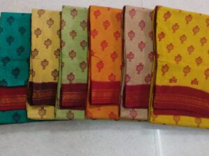 Double side zari border Sungudi cotton sarees, 9.2 yards
