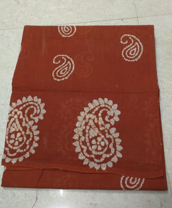 Hand-wax batik print Sungudi cotton sarees, Brown