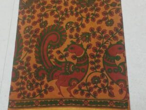 Double side Zari & thread border Sungudi cotton sarees with kalamkaari prints, Brown