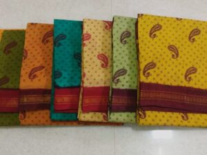 Double side zari border Sungudi cotton sarees, 9.2 yards