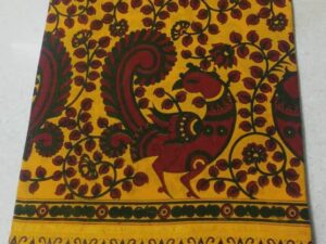 Double side Zari & thread border Sungudi cotton sarees with kalamkaari prints, Yellow