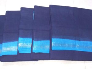 Double side zari border Plain Sungudi cotton sarees, 9.2 yards, Blue