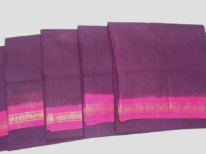 Double side zari border Plain Sungudi cotton sarees, 9.2 yards, Violet