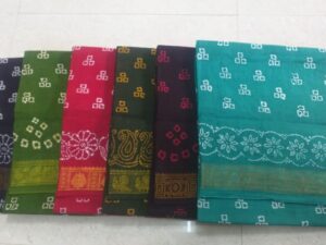 One side zari border wax(batik) hand-printed Sungudi cotton sarees
