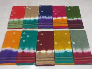 Double side thread-zari border hand-dyeing Bandhini print Sungudi cotton sarees