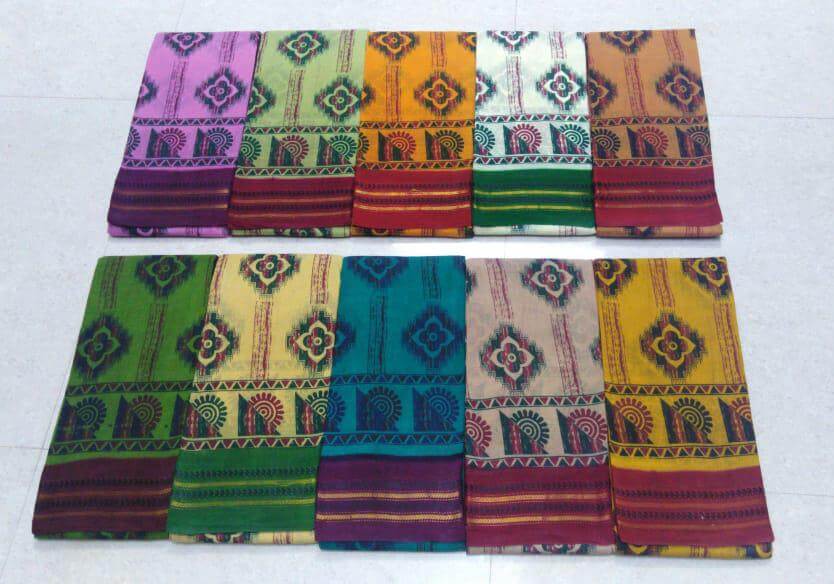 Double side thread-zari border hand-dyeing hand-printed Sungudi cotton sarees