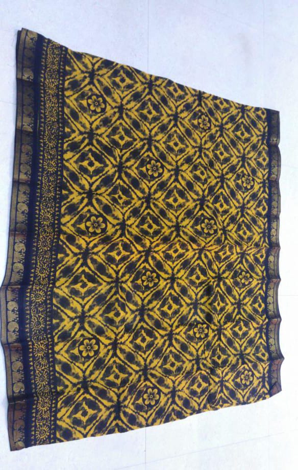 Double side zari border fancy hand-dyeing Hand-printed Sungudi cotton sarees - Image 3