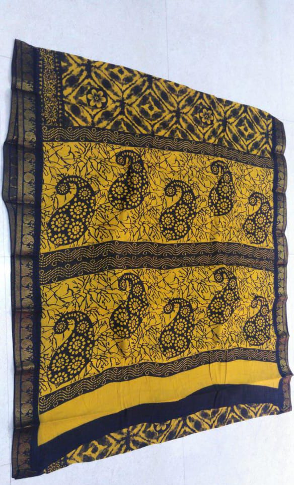 Double side zari border fancy hand-dyeing Hand-printed Sungudi cotton sarees - Image 2