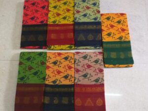 Double-side zari border hand-dyeing  hand- Printed Sungudi cotton sarees
