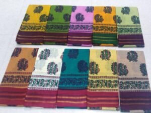 Double side thread-zari border hand-dyeing hand-printed Sungudi cotton sarees