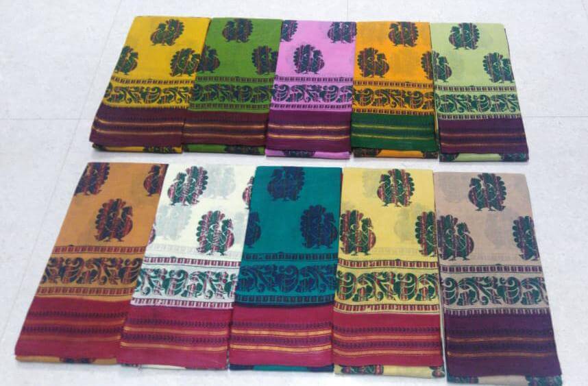 Double side thread-zari border hand-dyeing hand-printed Sungudi cotton sarees