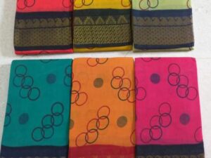 Double-side zari border hand-dyeing  hand- Printed Sungudi cotton sarees