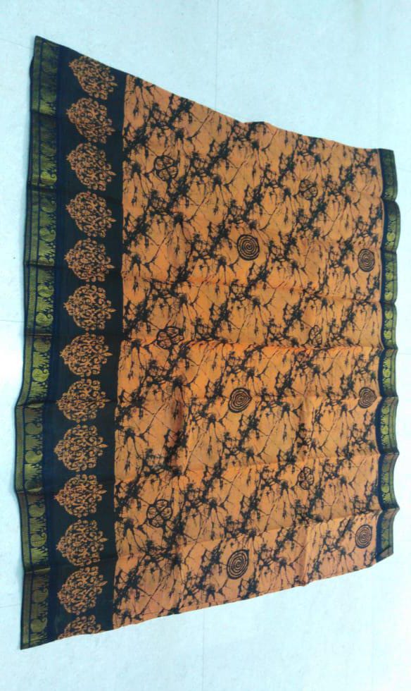 Double side zari border fancy hand-dyeing Hand-printed Sungudi cotton sarees - Image 2