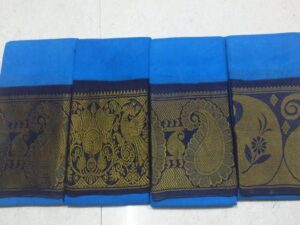 Wide border plain sungudi cotton sarees with zari border on both sides, Blue)