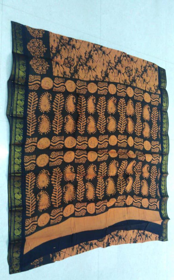 Double side zari border fancy hand-dyeing Hand-printed Sungudi cotton sarees - Image 3