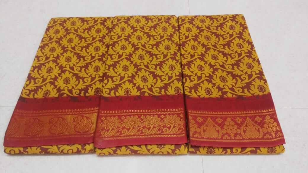 One side zari border hand-printed sungudi sarees