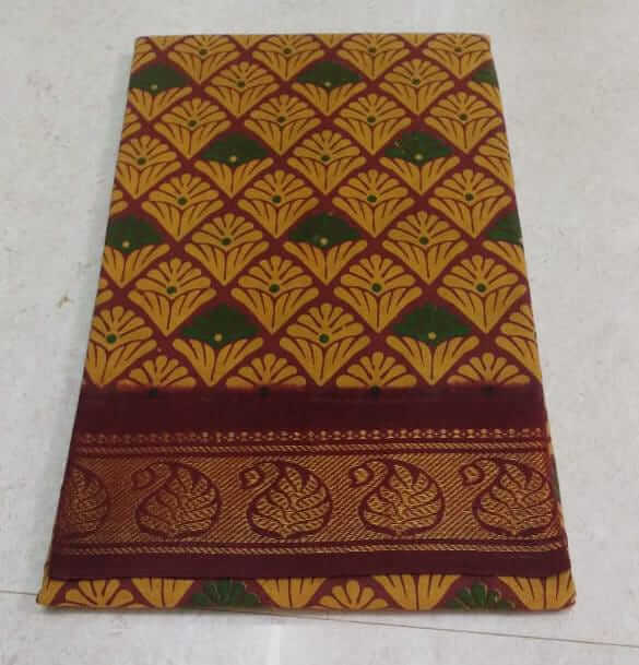 One side zari border hand-printed sungudi sarees