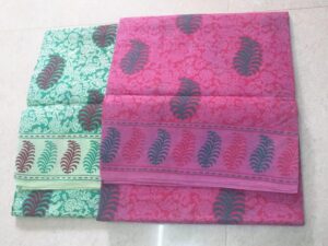Hand-dyeing & hand-printed Sungudi cotton sarees